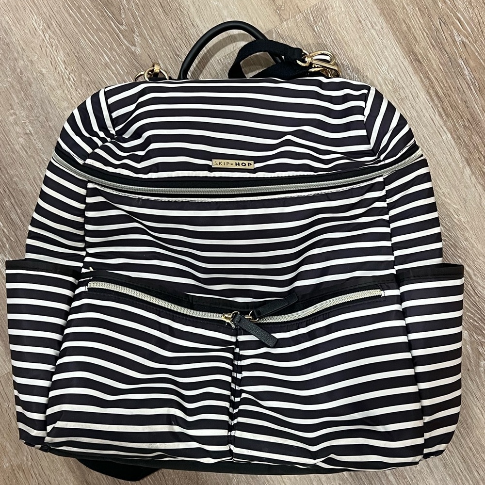 SKIP HOP black & white striped diaper bag. In great condition